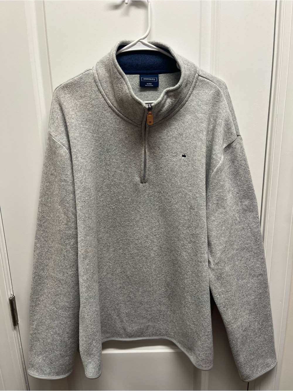 Crown & Ivy Mens XL Sweater Quarter Zip Pullover Gray Blue Mock Neck Fleece